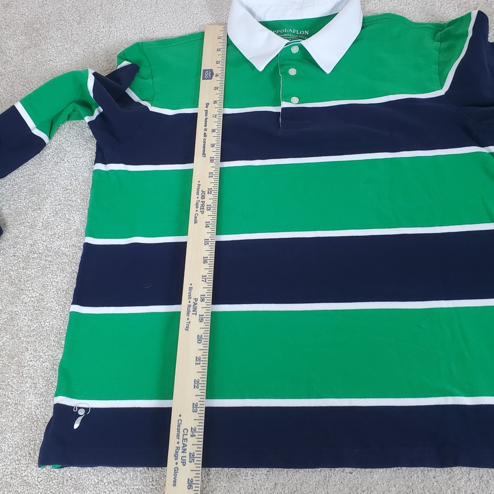 Ppolaflon Men's Striped Rugby Polo Shirt SZ  Large Long Sleeve Blue Green Preppy - Picture 5 of 13